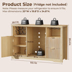 Coffee Bar Cabinet with Fridge Space, 53"L Wine Cabinets with Storage Drawer, Wood Buffet Sideboard Table, Fluted Liquor Cabinet with Wine Rack for Home Living Room,20"D x 53.1"W x 39.4"H-Natural Oak