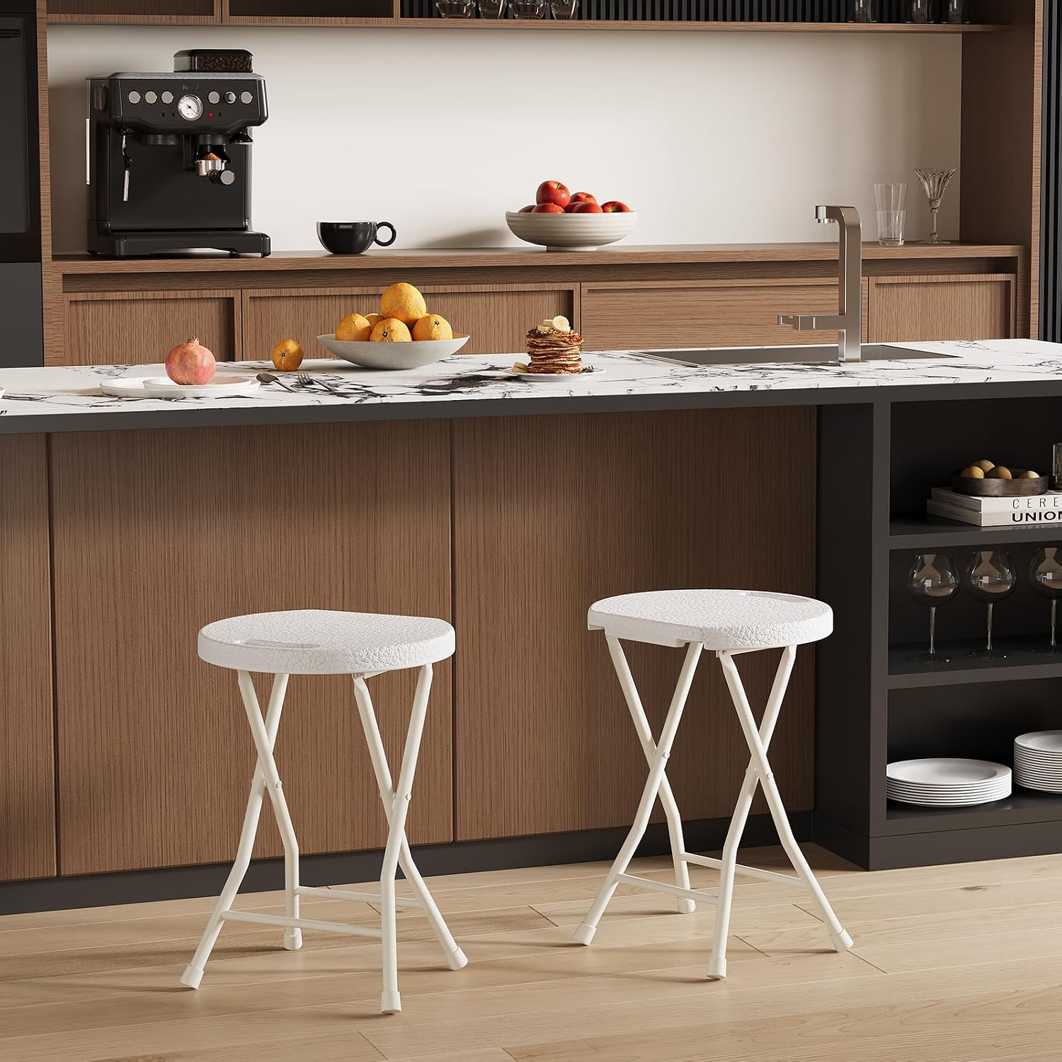 Folding Stool Chair with Handle, Portable Heavy Duty Round Foldable Stool, Non-Slip Feet, 600Lbs Capacity, 18 Inch Foldable Stool for Dorm, Kitchen, Vanity, Church Outdoor Use