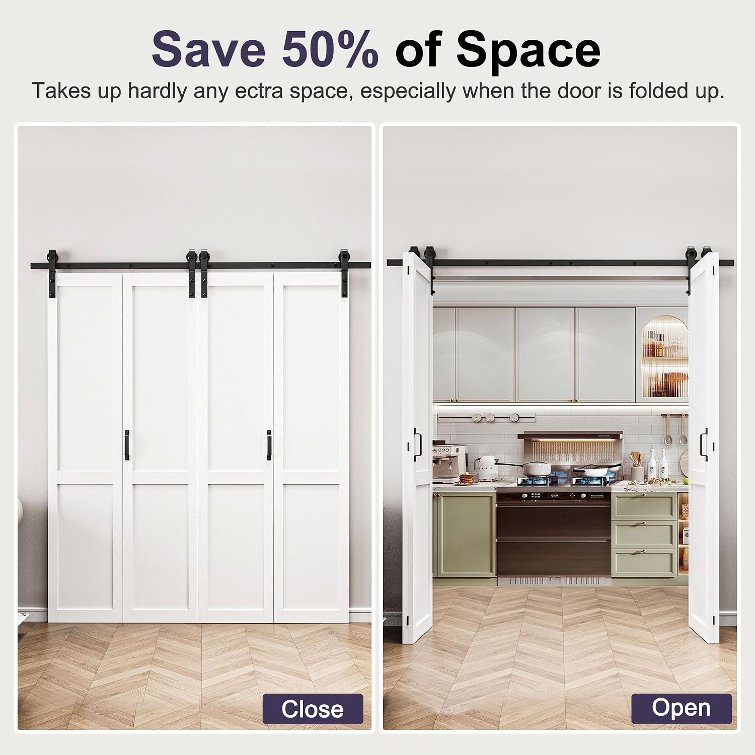 50" x 84" Bifold Barn Door with Hardware and Track Kit Included, Pre-Assembled Solid Core Panel Bi-fold Barn Door for Pantry, Closet, Primed White Finish with Water-Resistance, Paintable, H Shape