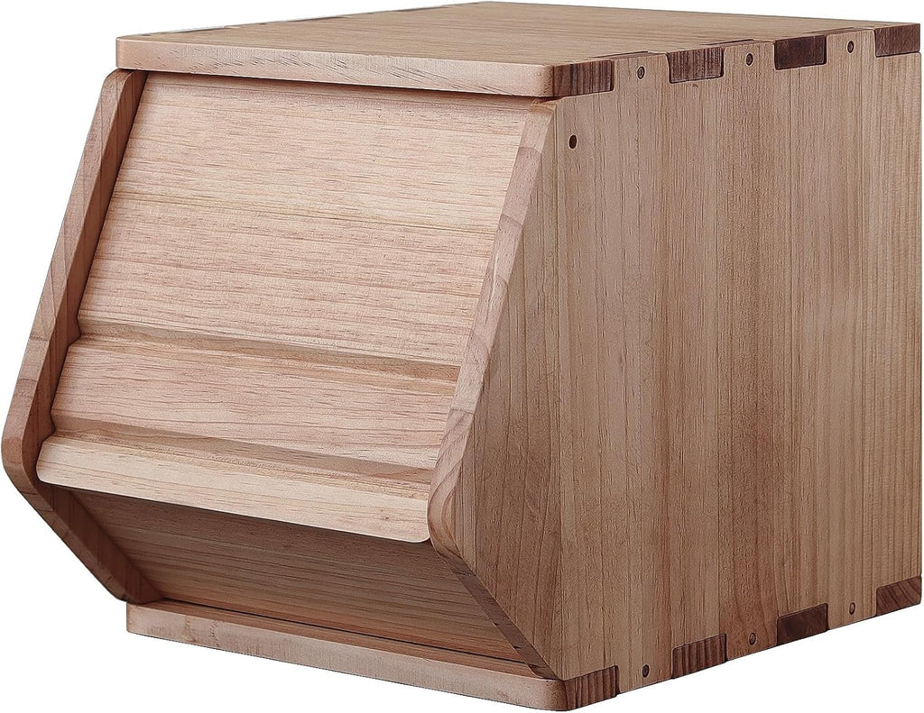 Stackable Solid Wood Storage Chests,Bins with Lids,Modular Wooden Multi-use Box,Closet Storage Organizers,Hall Entryway Cabinet,Drawers,Potato,Onion,Bread,Classify by Items,11.75”W(1 Pack)