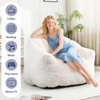 mikibama 41.4" Bean Bag Chair with Arms,Comfy Faux Fur Boneless Beanbag Chairs for Adults and Kids, Channel Tufted Lazy Floor Sofa Chair for Living Room Apartment,Bedroom Dorm(Beige)