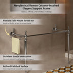 28 Inch Console Bathroom Vanity with Ceramic Sink, Open-Frame Stainless Steel Legs with Towel Bar, 3 Faucet Holes, Wall-Mounted Support, No Faucet (Silver Frame | White Sink)