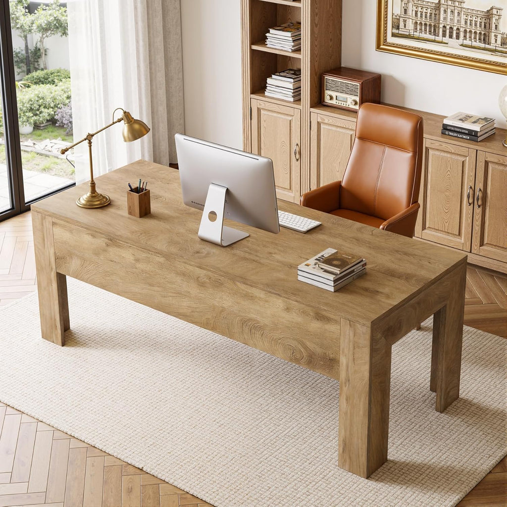 Tribesigns 63-Inch Office Desk, Modern Executive Desk with Large Tabletop, Wooden Computer Desk, Long Workstation for Home Office, Light Brown