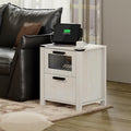 WAMPAT Farmhouse Nightstand with Drawer Stroage, Sofa Side Bedside Table in Bedroom and Living Room, Vintage White