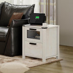 WAMPAT Farmhouse Nightstand with Drawer Stroage, Sofa Side Bedside Table in Bedroom and Living Room, Vintage White