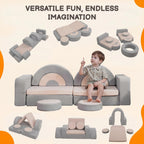 14pcs Modular Kids Play Couch, Child Sectional Sofa, Fortplay Bedroom and Playroom Furniture for Toddlers, Convertible Foam and Floor Cushion for Boys and Girls