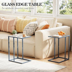 Easy Paws C Table End Table Set of 2, Glass Couch Side Table, Tempered Glass Snack Table with Metal Frame, TV Tray Table for Small Space, Sofa Couch Side Tableand Bed Side Table(Blue)