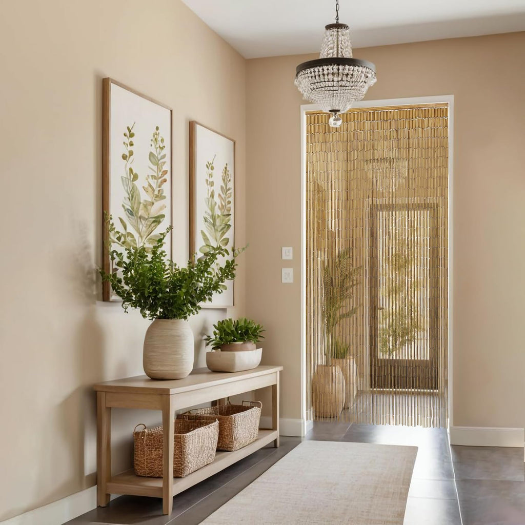 Stainless Steel Core Bamboo Curtain, 36" W x 79" H Bamboo Tube Doorway Curtain, Rust-Resistant Bamboo Door Beads Room Divider, Natural Hanging Screen for Entryway, Boho Home Decor