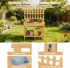 Outdoor Potting Bench, Wooden Potting Table with Built-in Sink, Drawer, Hooks & Storage Shelves – Large Gardening Bench for Outside Garden Workstation, Backyard Patio Balcony, Brown