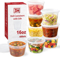 16oz Deli Containers with Lids (48 Sets) Plastic Pint Containers With Lids, BPA Free Microwave Safe Leakproof Stackable Freezer Containers With Lids for Overnight Oat, Food Storage