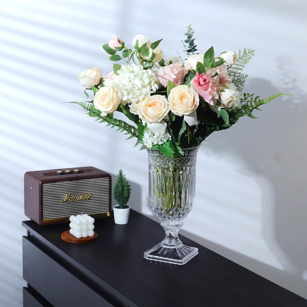 Joeyan 13" Glass Urn Vase,Tall Centerpiece with Ripple Diamond Pattern,Thickened Vase for Home, Wedding Parties