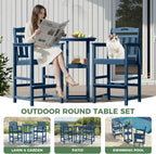 Outdoor Patio Bar Height Chair, All-Weather HDPE Tall Balcony Adirondack Stools for Bistro, Garden, Backyard, Deck | Navy Blue