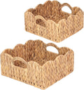 Scalloped Baskets (Natural-Set of 2) Basket Living Room Organizer, Water Hyacinth Baskets For Decor, Woven Basket for Bathroom, Bedroom, Laundr (2, Light Brown)