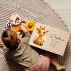 Creative Deco Personalized Wooden Baby Memory Box Storage Box - Giraffe | 11.8x7.87x5.51in (+-0.5) | Hinged Lid Engraving | Unpainted Gift Box