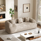 91" Boneless Couch,Cloud Couch,Chenille Curved Sofa with 3 Seater and 3 Pillows, Modern Compression Sofa for Living Room, Bedroom and Apartment, No Assembly Required, Light Brown