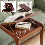 Wooden C-Shaped End Table,Couch Table with 360° Lockable Caster,Small Rolling Side Table with Adjustable Desktop for Living Room,Small Side Tables for Eating Writing Reading Bedroom