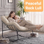 Bifanuo Oversized Egg Rocking Chair for Indoor/Outdoor – All-Weather Wicker Rattan Lounge Chair with Cushion, Patio Rocker for Porch, Garden, or Balcony (Classic Beige)