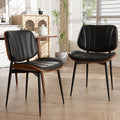 Dining Chairs Set of 2, Mid Century Modern Dining Room Chair, Upholstered Faux Leather Kitchen Chairs with Walnut Bentwood Back and Metal Legs for Kitchen Dining Room Living Room, Black