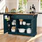 HLR Kitchen Island Cart with Storage, Carved Doors Modern Rolling Islands with Drop Leaf, Sideboard Buffet Cabinet on Wheels, Prep Table for Kitchen, Dining Room (Green)