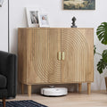 Smuxee Oak Sideboard Cabinet, Freestanding Buffet Cabinet with Line Groove Design, Wood Storage Cabinet with Adjustable Shelf for Living Room, Entryway, Hallway