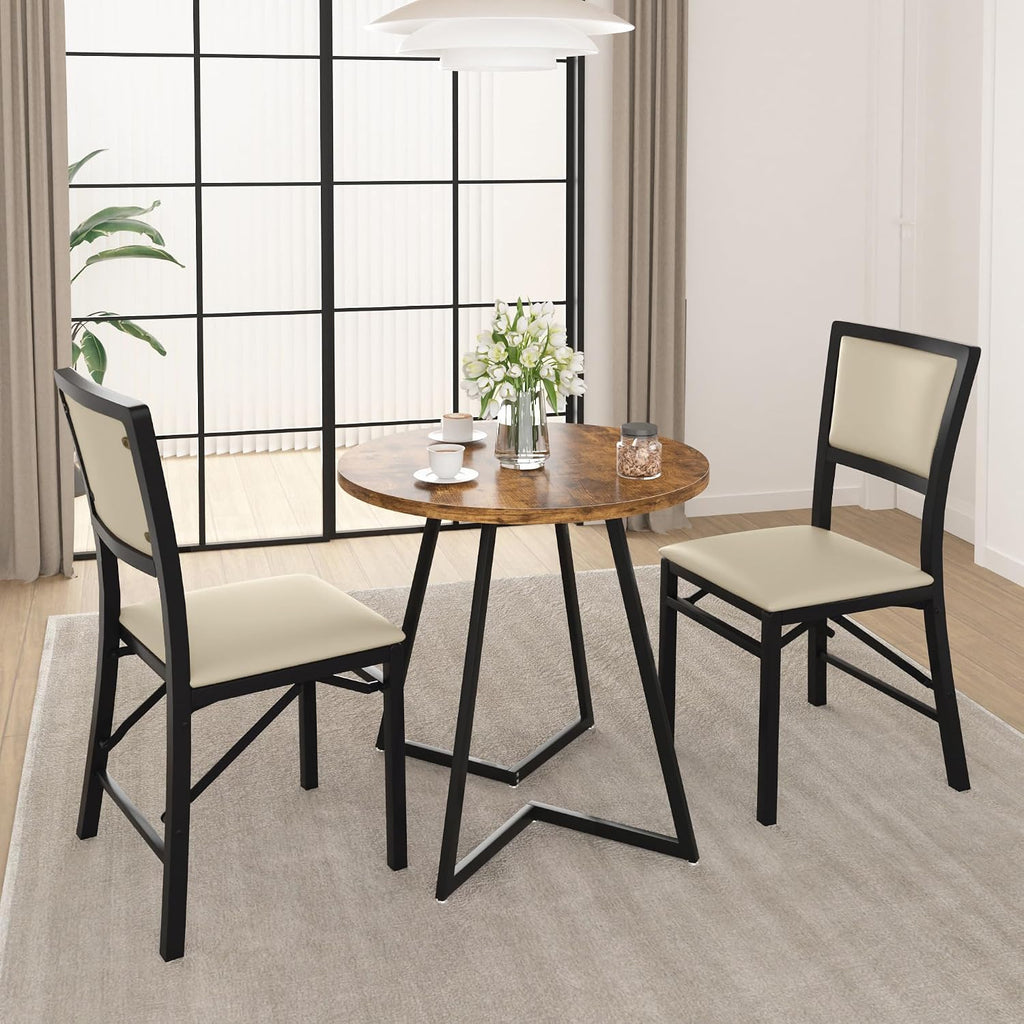 VECELO Folding Dining Chairs Set of 4, Metal Padded Foldable Seating with Comfortable Faux Leather, Space-Saving Portable Guest Seats for Kitchen & Office, No Assembly, Creamy Beige