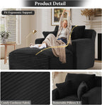 65.4" Chaise Lounge Chair Indoor, Oversized Boneless Couch Comfy Upholstered Sleeper Sofa Bed with 3 Pillows, Corduroy Cloud Reading Chair for Living Room No Assembly Required, Black