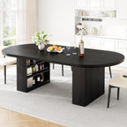 Jocoevol 78.7" Dining Table for 6-10 People, Oval Dining Room Table with 3-Tier Storage Shelf, Modern Black Kitchen Tables with Heavy Duty Pedestal Base for Home, Dining Room, Black