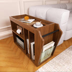 Narrow Side Table Slim End Table with Brakeable Wheels, 6 Storage Compartments & Removable Tray, Multifunctional Nightstand Bedside Table for Living Room Sofa Bedroom (Brown)