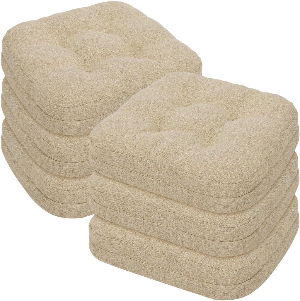 baibu Set of 6 Dining Chair Cushions, Dual-Layer Patent Design Memory Foam Kitchen Chair Cushions, Non-Slip Seat Pads with Ties, 16.5 x 16.5 x 3.5in, Beige