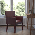 EMMA + OLIVER Burgundy LeatherSoft Executive Side Reception Chair with Mahogany Legs