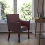 EMMA + OLIVER Burgundy LeatherSoft Executive Side Reception Chair with Mahogany Legs