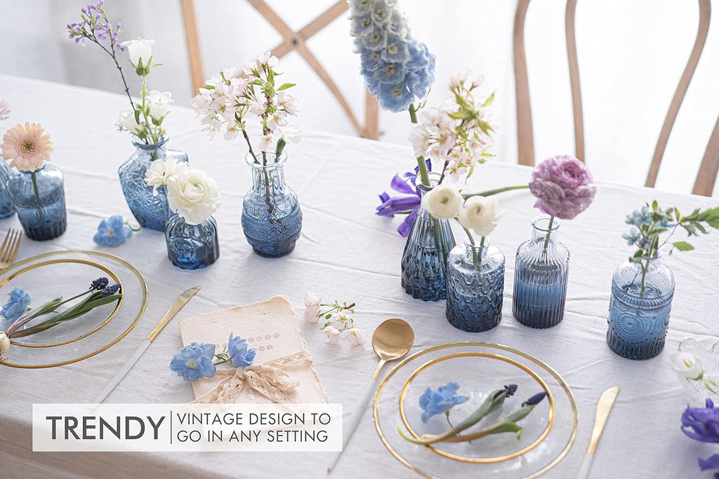 Blue Glass Bud Vase Set of 10 - Small Vases for Flowers, Bud Vases in Bulk, Cute Glass Vases for Centerpieces, Mini Vintage Vase for Wedding Decorations, Table Flower Decor …
