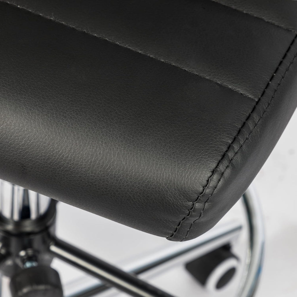Okeysen Drafting Chair Armless Desk Stool, 400 LBS Ergonomic Leather Tall Office Chair with Adjustable Foot Ring, Modern Standing Desk Chair with Ribbed Mid Back, Swivel Rolling Drafting Stool.