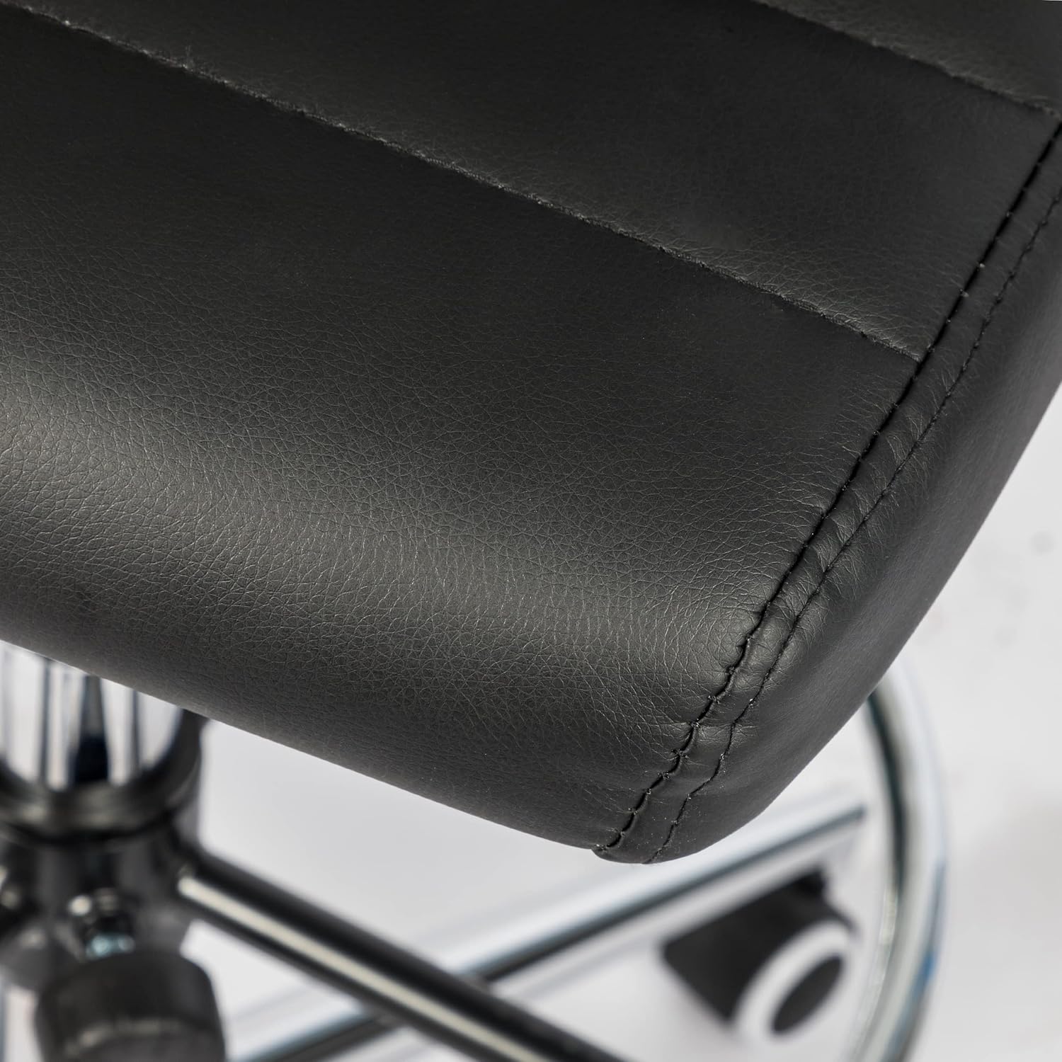 Okeysen Drafting Chair Armless Desk Stool, 400 LBS Ergonomic Leather Tall Office Chair with Adjustable Foot Ring, Modern Standing Desk Chair with Ribbed Mid Back, Swivel Rolling Drafting Stool.