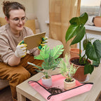 HARFINGTON Repotting Mat 19.7" x 19.7" PE Cloth Waterproof Plant Repotting Mat Foldable Portable Gardening Potting Tray with Plastic Buckle for Indoor Plant Change Soil Watering, Yellow