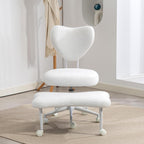 Teddy Cross Legged Office Chair with Wheels, Ivory 360° Rotation Meditation Criss Chair, Height Adjustable Backrest and Wider Seat, Yoga Office ADHD Chair for Adults (Beige)