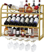 Hoctieon Wall Mount Wine Rack, Wall Mounted Wine Bottle Rack for Display and Storage, Hanging Bottle Holder, for Living Room, Dining Room, Bar, Wine Cellar, Gold&White
