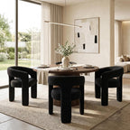 HNY Modern Barrel Kitchen & Dining Room Chairs Set of 6, Sherpa Upholstered Accent Chairs with Arm, 18.5'' Wide Side Armchairs Vanity Chairs for Living Room Bedroom Makeup Small Spaces, Black