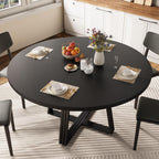 Garvee 47 in Inch Round Dining Table for 4, Farmhouse Dining Room Circle Dinner Table,Space Saving Wood Kitchen & Dining Room Furniture, Round Tables with Storage and Metal Square Legs, Black