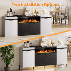 Sideboard Buffet Cabinet with Storage, 80" Large Credenza with 40" Fireplace, Wood Coffee Wine Bar Console Table with 4 Doors & Open Shelf for Dining Room, Living Room, Black & White