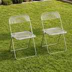 JPBSTO 2 Pack Clear Plastic Folding Chairs - Modern Duo Stackable for Studio Apartment, Display Corner, Minimalist Space (300lb Capacity)