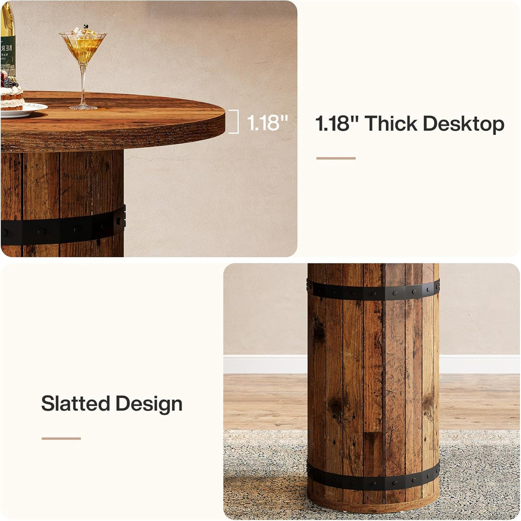 Tribesigns Round Bar Table, 39.4-Inch Bar Height, Bistro Pub Table for Kitchen, Living Room, Small Space, Brown (Only Table)