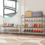 2 Pack Shoe Rack, 2-Tier Metal Stackable Shoe Shelf Storage Organizer, Heavy Duty Wire Shoe Stand for Entryway, Closet, Hallway, Holds 50 LBS, Black