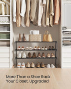 SONGMICS Shoe Rack, 3-Tier Shoe Organizer, Metal Storage Shelf, Upright or Upside Down, for 16-20 Pairs, Stackable, for Entryway, 11.8 x 36.2 x 21.7 Inches, Black ULSA303B02