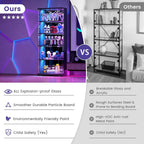Dystler Glass Display Cabinet with Doors, 69" Tall RGB LED Curio Cabinet with 5-Tier Wooden Shelves for Collectibles, Lockable Display Case for Living Room (1, Black)