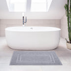 Feather & Stitch 2 Piece Towel Like Bath Mats (30x21 Inch) 100% Cotton Terry Bath Mats, Bathroom Shower Floor Mats [NOT A Bathroom Rug], Soft Absorbent Washable Mats - Grey