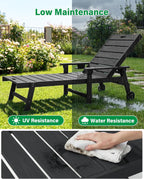 YEFU Lounge Chair Outdoor Set of 2: Outdoor Chaise Lounge with 5-Level Adjustable Backrest, Cup Holders & Wheels, All-Weather Resistance Chaise Lounge for Outside/Patio/Beach/Deck, Black
