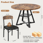 Dining Table Set for 4,Kitchen Table and Chairs for 4, Round Dining Room Table with Upholstered Chairs, 5 Piece Space Saving Circle Wood Kitchen & Dining Room Dinner Dinette Table Set (Vintage, 42In)