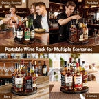 360° Rotating Wine and Coffe Syrup Bottle Rack, 6-Bottle Countertop Organizer with Non-Slip Base, Space-Saving Liquor and Syrup Bottle Display Shelves for Home Bar and Kitchen