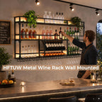 31Inch Metal Wall-Mounted Wine Rack with LED Light - 3 Tier Wine Storage Display Rack with Glass Holder - Space-Saving Bottle Display Shelf for Home Bars, Dining Rooms, Black